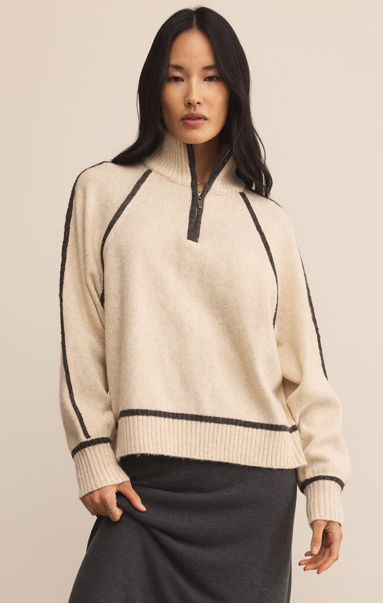 Z SUPPLY Alps Half Zip Sweater - Light Oatmeal Heather